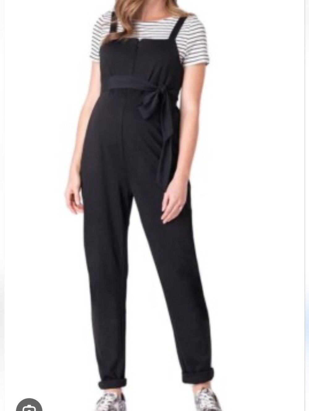 Savi Mom Jumper Black Sleeveless Jumpsuit with Waist Tie In Small